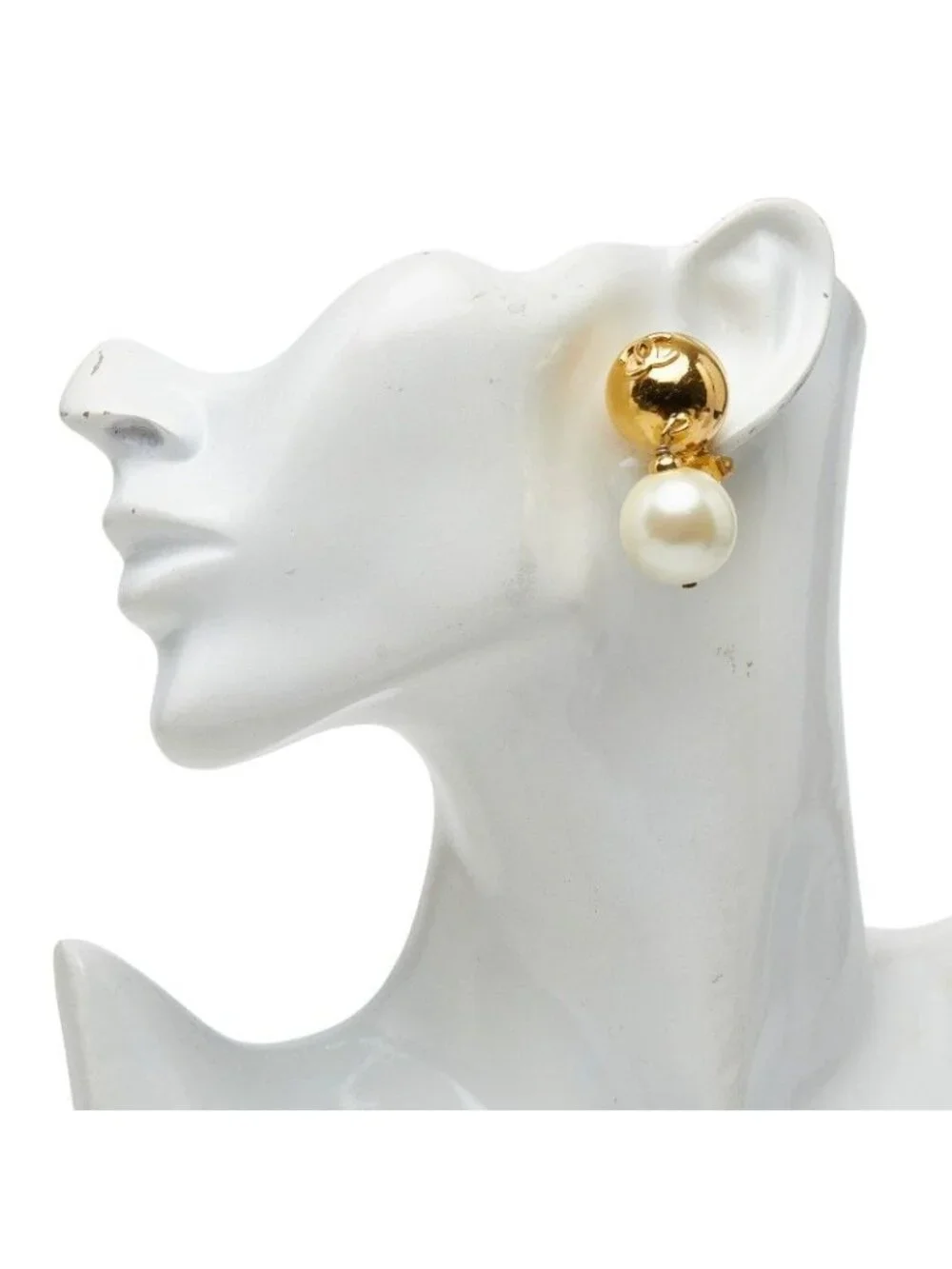 Chanel CC Logo Vintage Earrings Gold Plated Faux Pearl